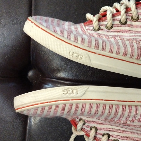 Ugg Eyan II Striped Seersucker Lace Canvas Red White - Picture 10 of 12